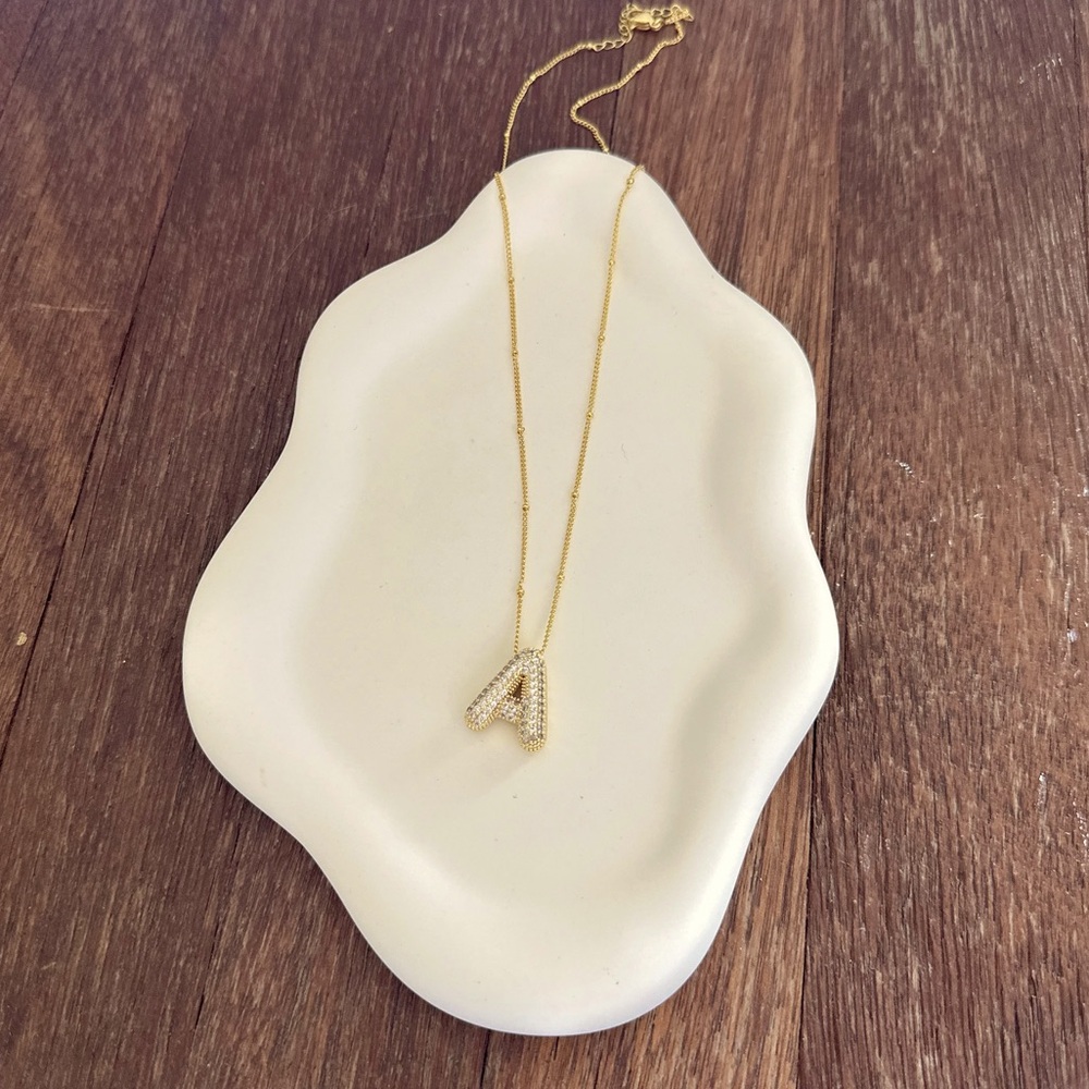 18K Gold Plated Initial A Pendant Bubble Balloon Bling Letter Necklace